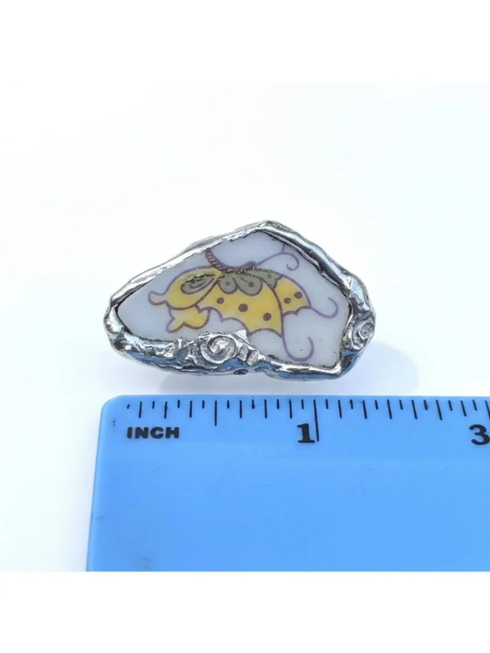 Whimsical Butterfly Broken China Ring - Vintage Spoon Bowl Band - Adjustable
